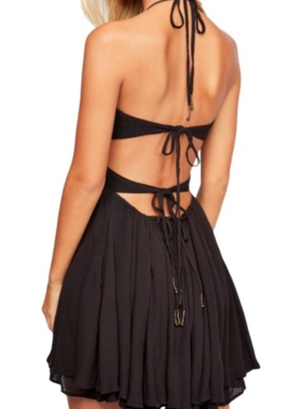 Free People Endless Summer Lille Halter Mini Black Dress